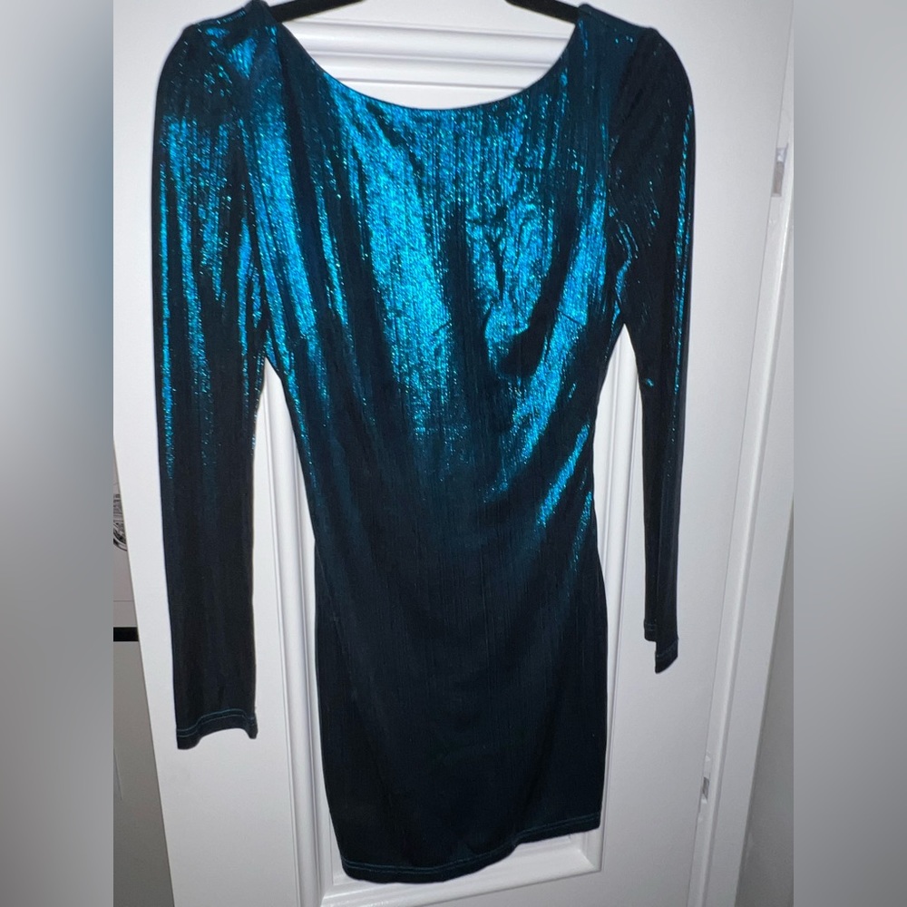 Super cute blue sparkle backless mini dress